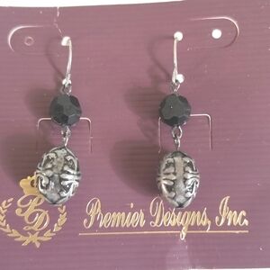 New Premier Designs Silver Black Ornate Bead Dangly Earrings